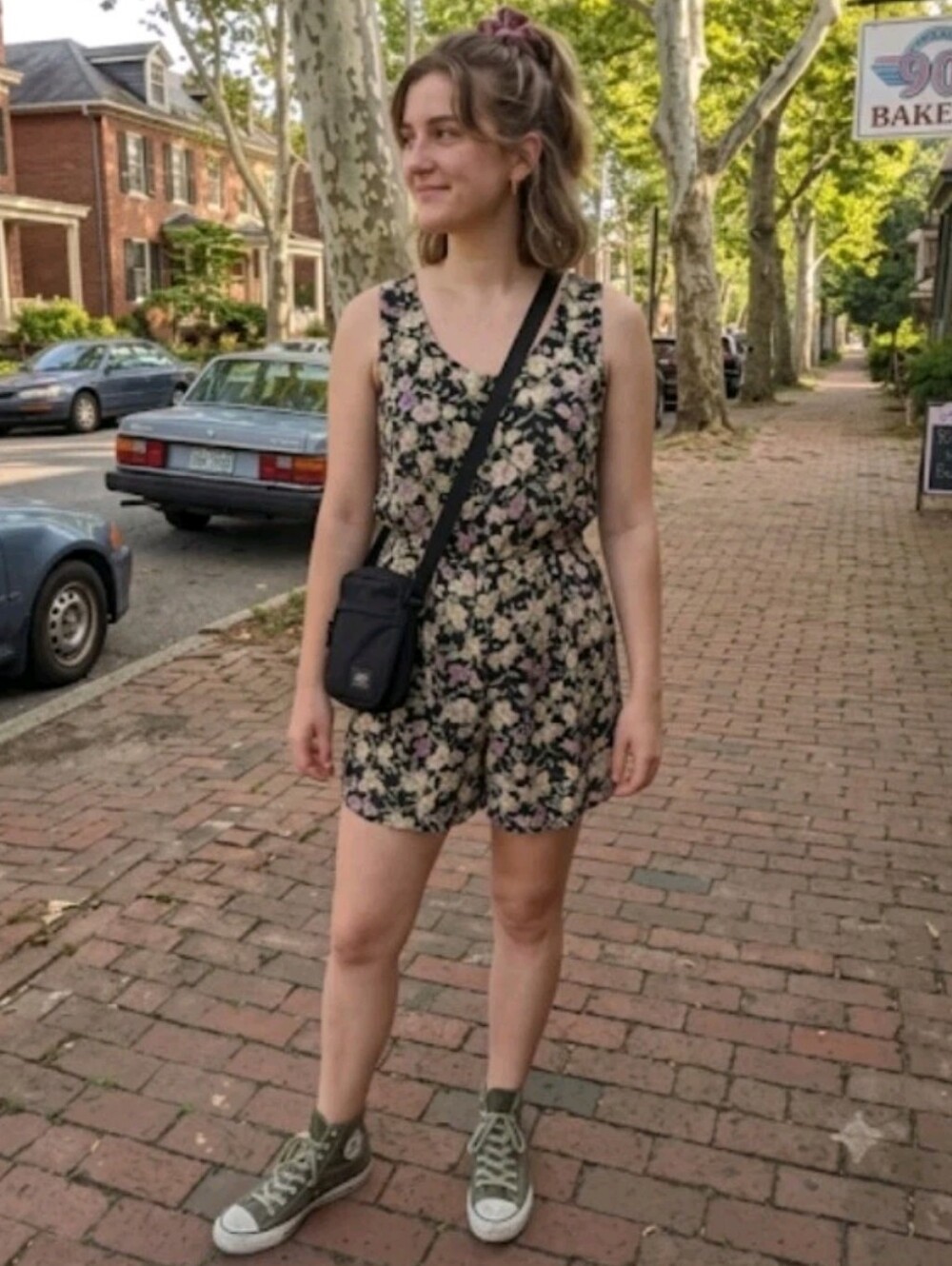 Vintage S Roberts 90s Mom Romper Jumpsuit 11/12 L Black Floral Y2K Cottagecore